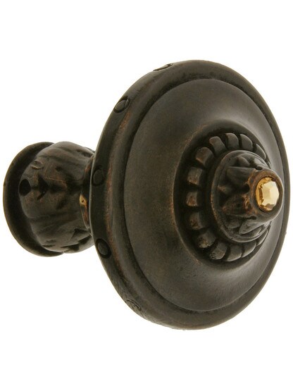 Portobello Jeweled Knob - 1 1/4 inch Diameter in Dark Brass.